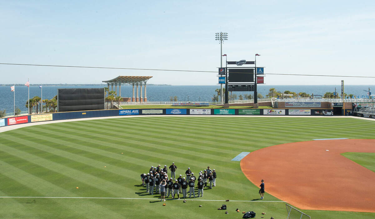 In this 2015 photo, the Biloxi Shuckers practice at the Pensacola Blue Wahoos’ stadium in Pensacola, Fla.