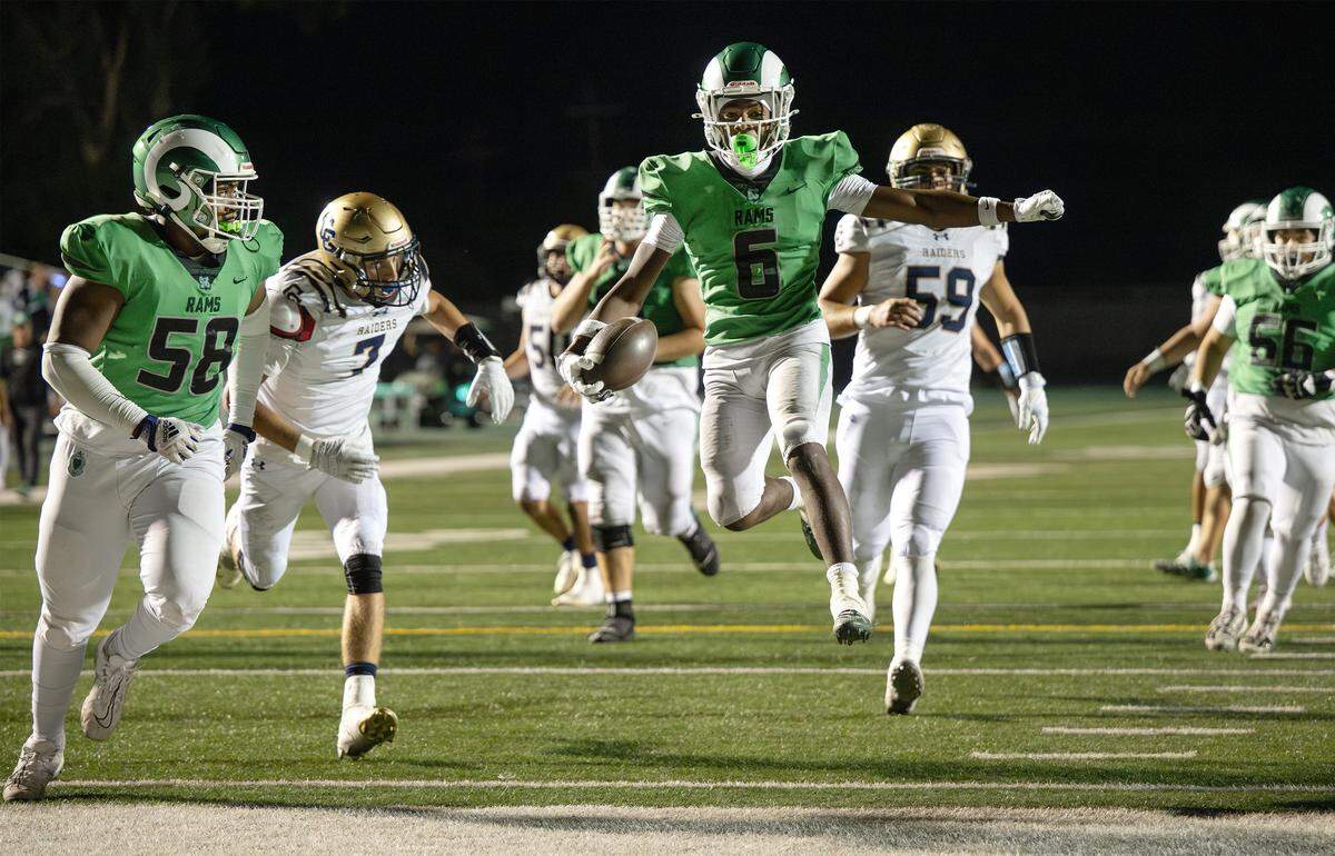 St. Mary’s Jeremiah Brown scores a touchdown during the non-league game with Central Catholic at St. Mary’s High School in Stockton, Friday, Aug. 29, 2025. St. Mary’s won the game 52-28.