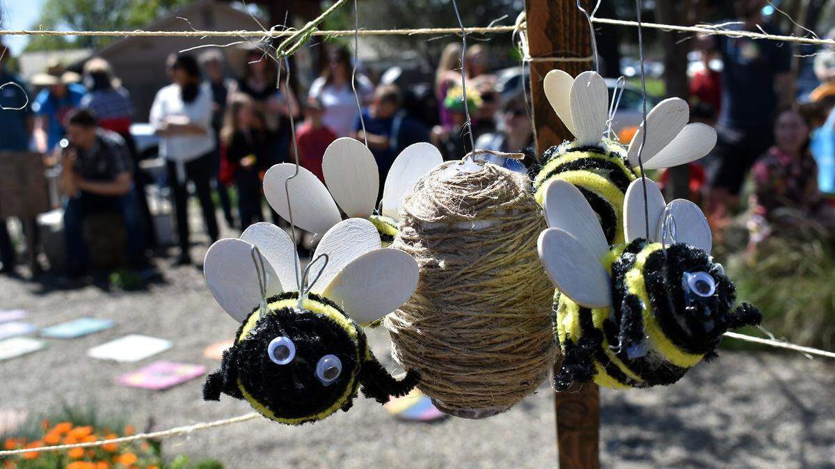 A bee mobile hangs in the children’s garden in the La Loma Native Garden during the first Modesto Pollinator Festival in 2019.