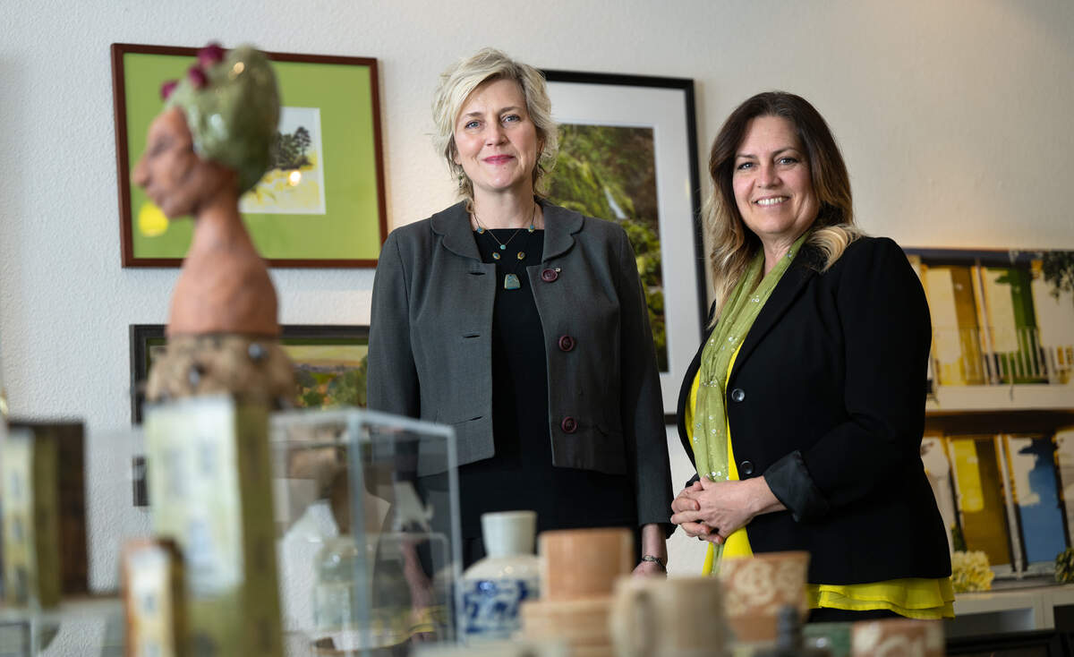 The Chartreuse Muse co-owners Ellen Roehne, left, and Sandra Veneman, right, at their art gallery and school in Modesto, Calif., Saturday, March 30, 2024.