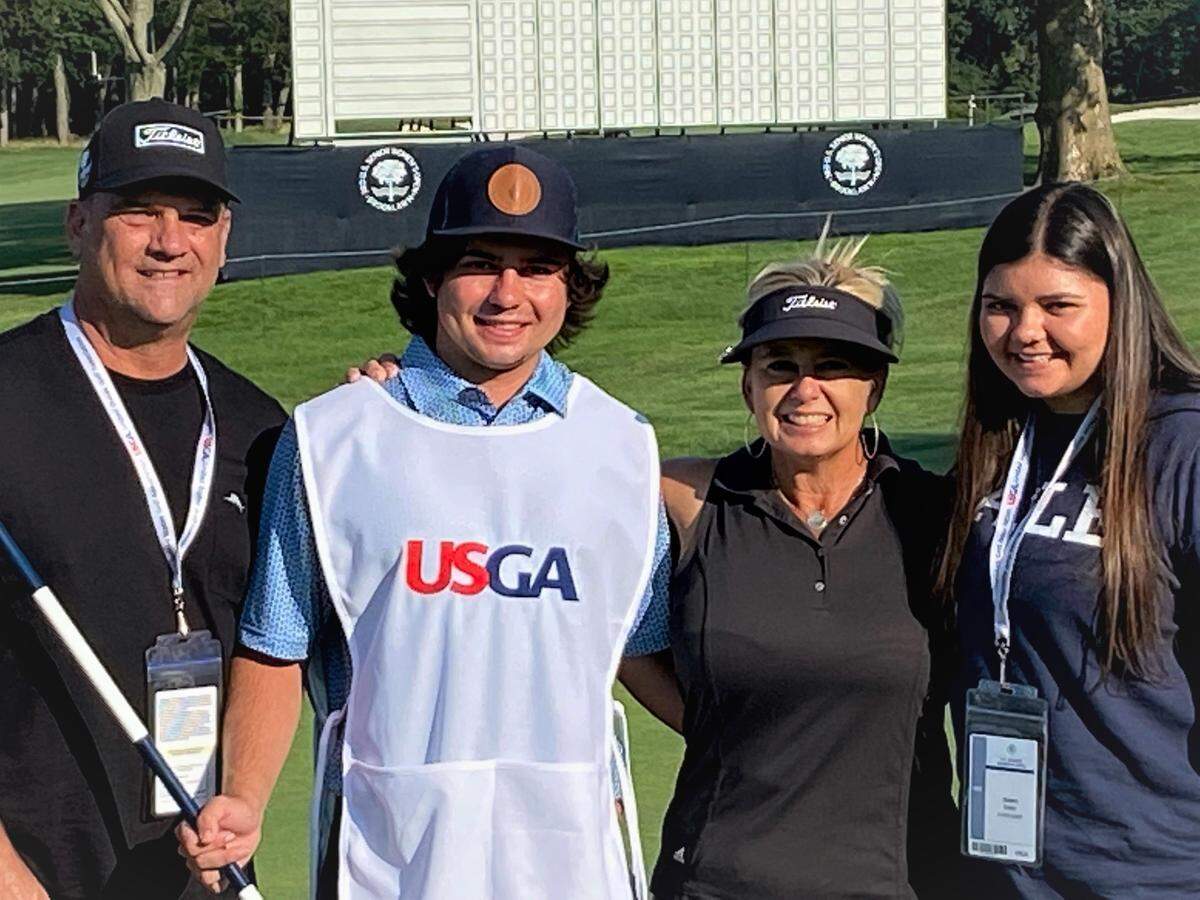 The Ebster family, from left, John, Chris, Dana and McKenna, at the U. S. Senior Women’s Open at Brooklawn Country Club in Fairfield, Connecticut, in July 2021.