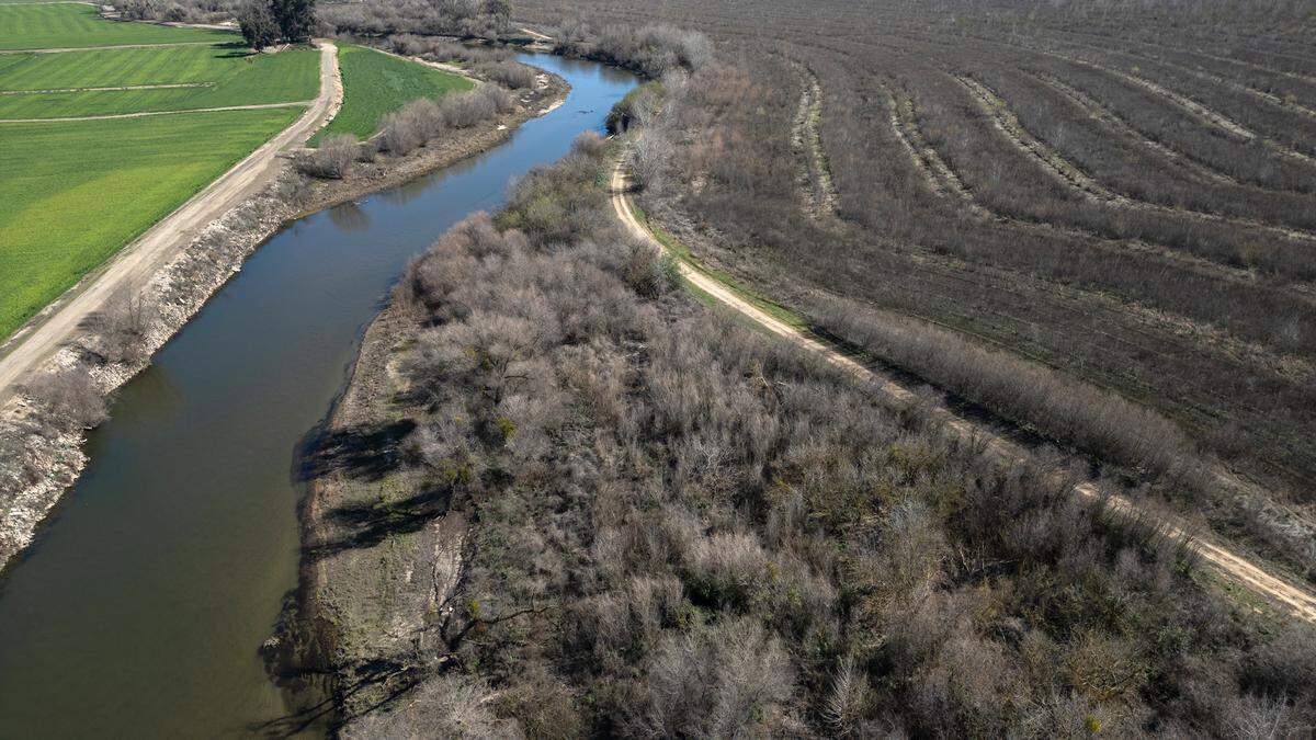 Tuolumne River with Dos Rios State Park on the right, near Modesto, Wednesday, February, 26, 2025.