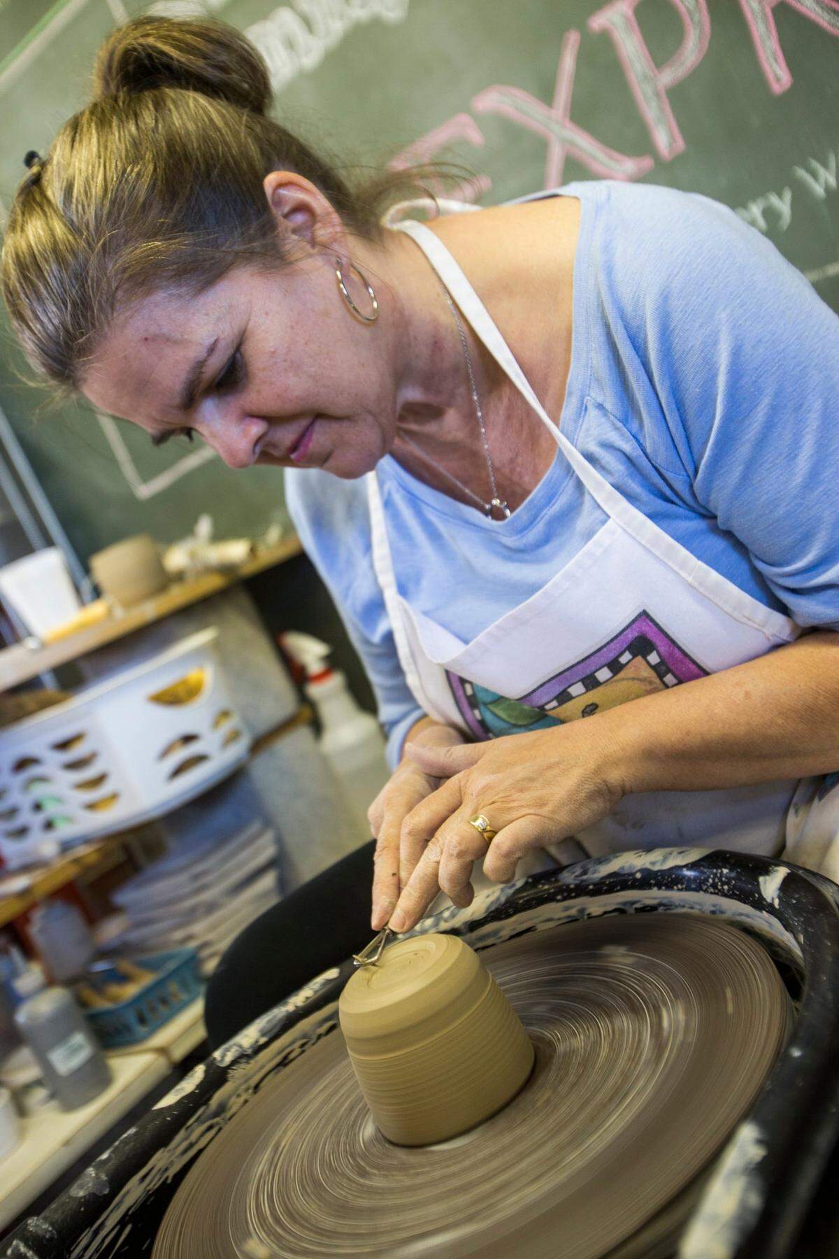 Tammy Jo Schoppet works on a cup in her studio during the 2018 Stanislaus Artist Open Studio Tour.