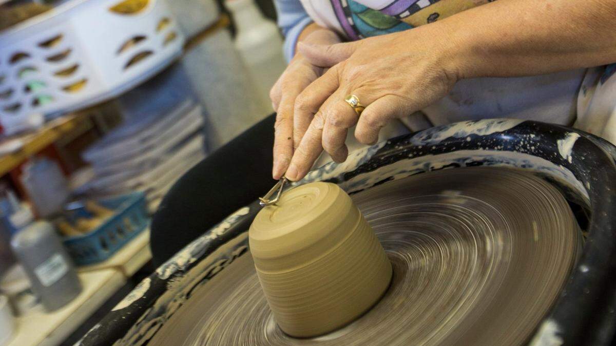 Tammy Jo Schoppet works on a cup in her studio during the 2018 Stanislaus Artist Open Studio Tour.