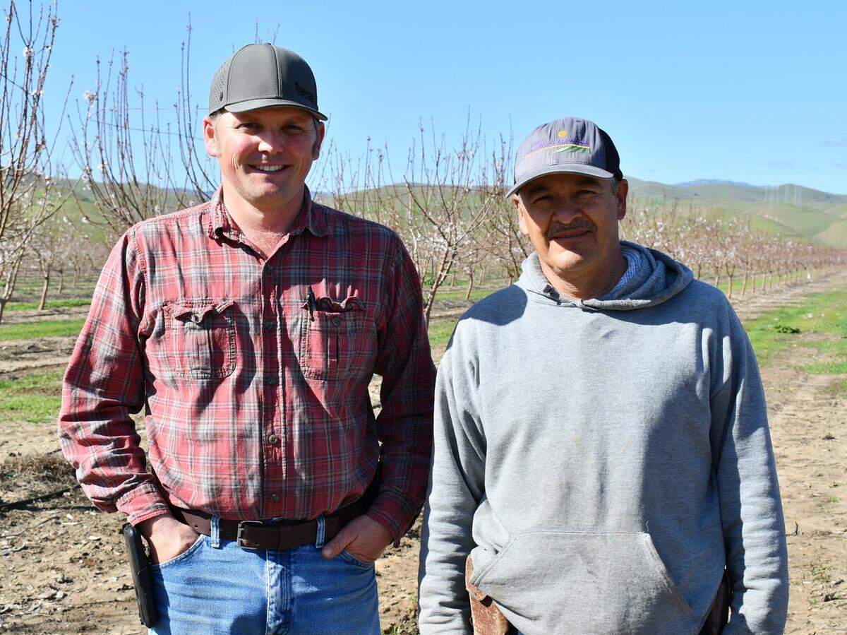 Jorge Anguiano, right, shown with employer Daniel Bays, received the top Farmworker of the Year honor in Modesto on March 21, 2023.