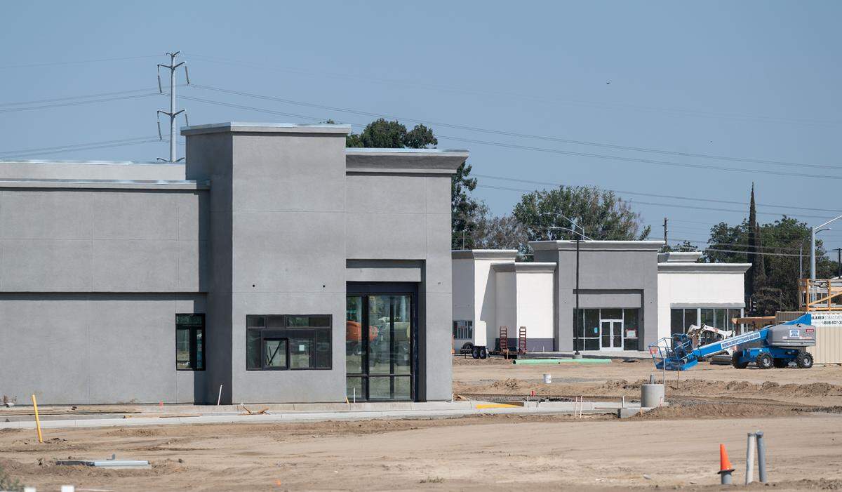 Ceres Gateway Center with a Chipotle Mexican Grill, left, and Starbucks under construction at Service and Mitchell Roads in Ceres, Calif., on Thursday, July 28, 2022.