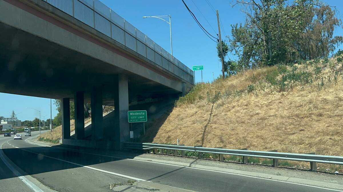 The Modesto population sign on the side of Highway 99 as you enter the city that are outdated show that the population is 201,165.