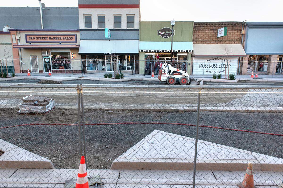 Streetscape renovation on Third Avenue in Oakdale, Calif., Friday, Jan. 20, 2023.