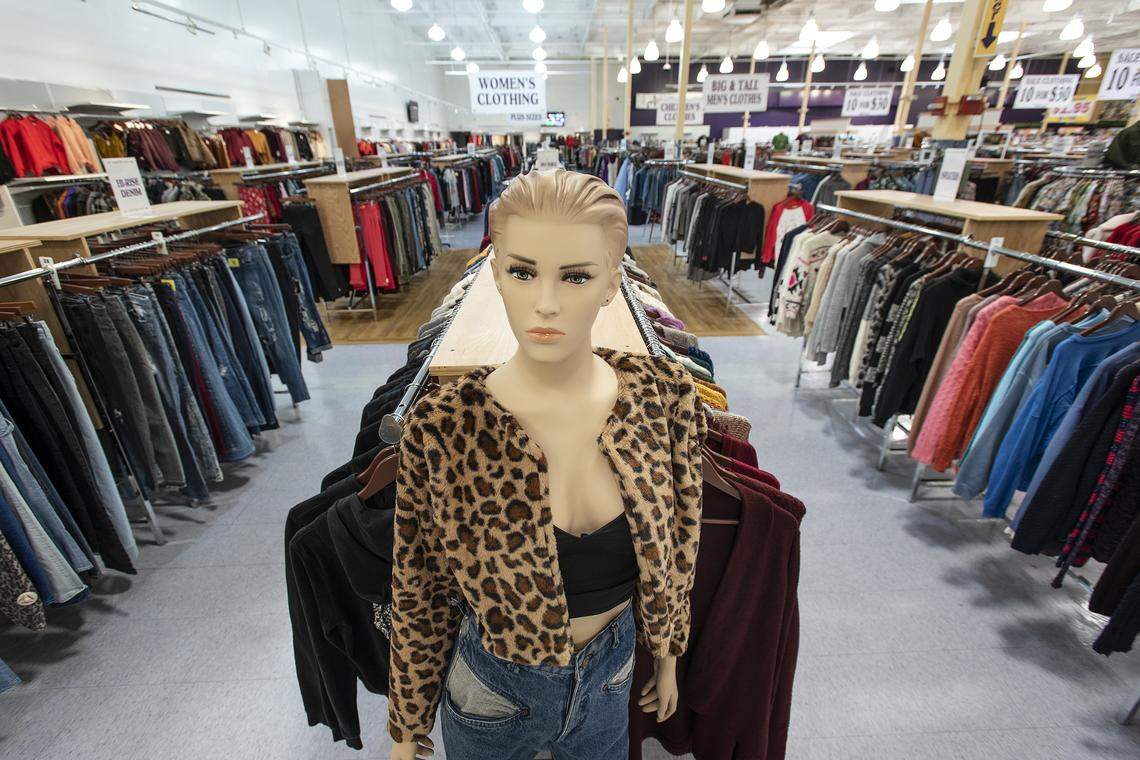 Used clothing section at Mad Monk, combination music-movies store and used clothing shop, in Modesto, Calif., on Wednesday, Dec. 18, 2019.