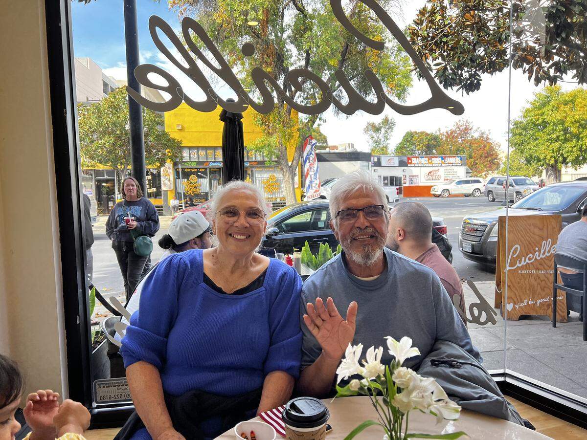 Magdalena and David Valdes visit Lucille at 1218 H St. in downtown Modesto.