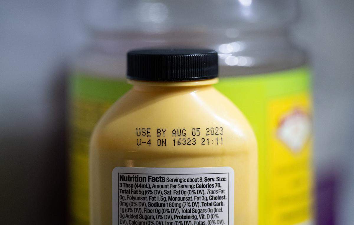 Use by food label on plant-based egg substitute. Wednesday, August 2, 2023.