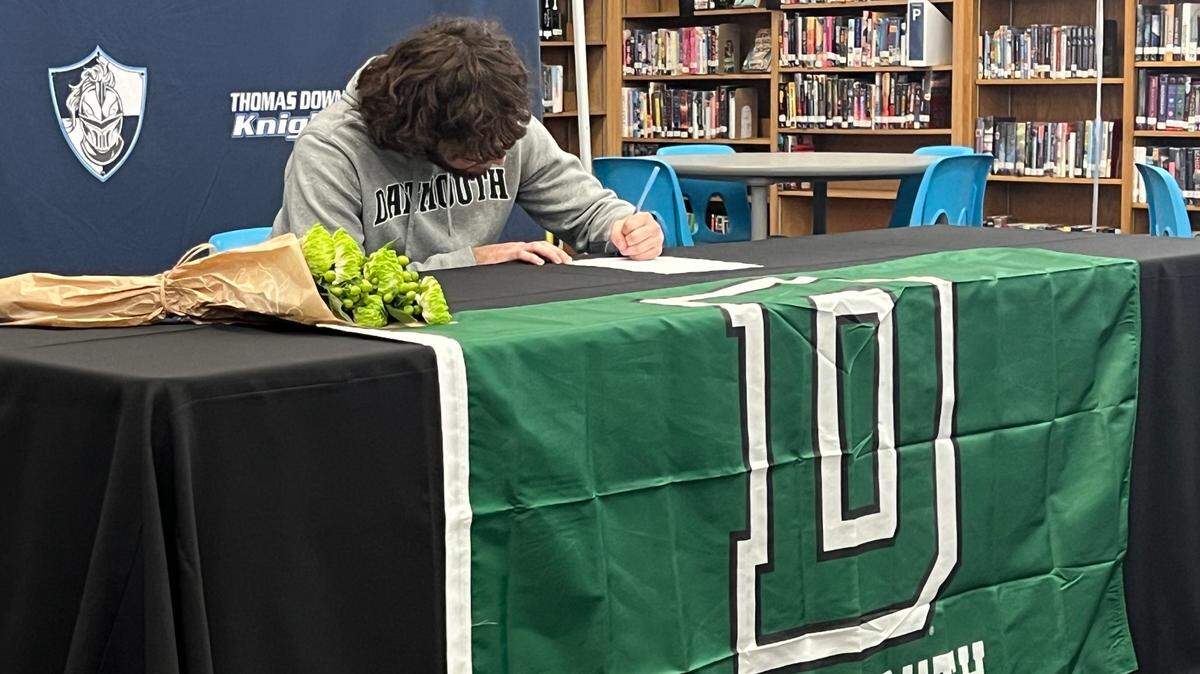 Downey High three-sport athlete Camden Rush signed to play baseball at Dartmouth College in early February at Downey High School in Modesto, Calif.