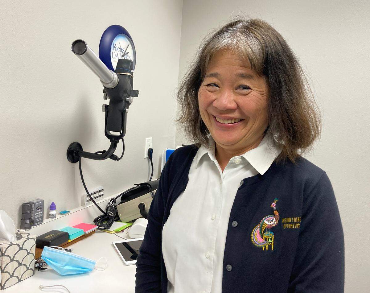 Dr. Nancy Shoji, optometrist, in her Village Faire Optometry office in Modesto, Calif. on March 19, 2021