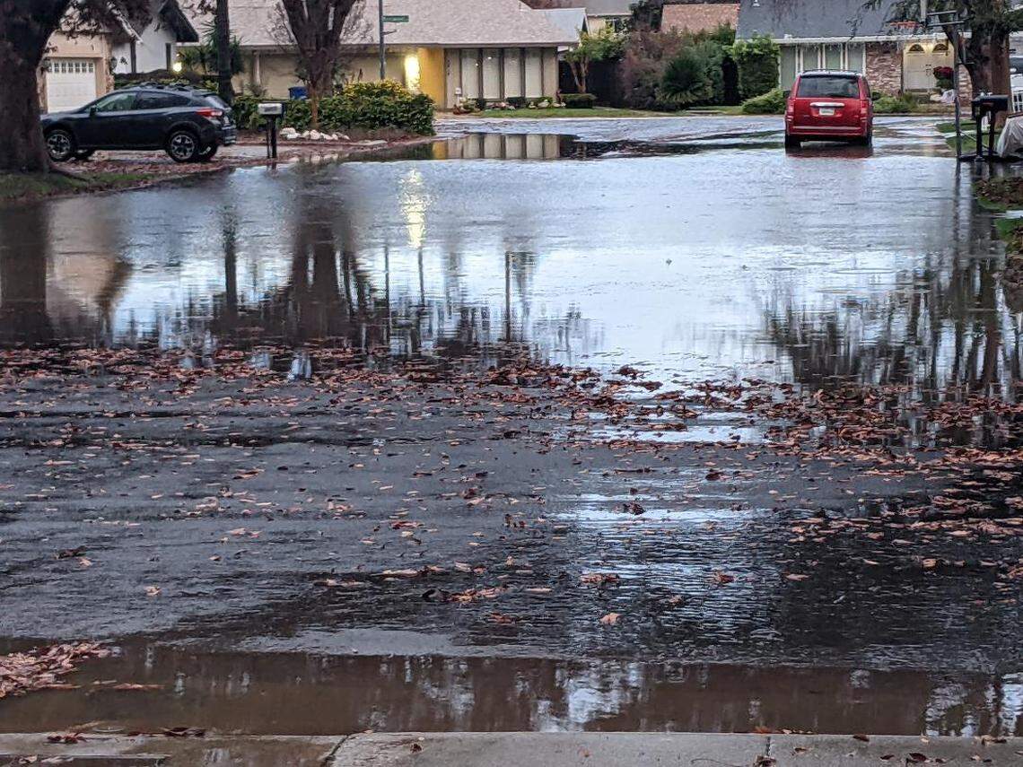 Streets are left flooded in the Buttonwillow Lane area of north Modesto after a storm dumped 1.28 inches of rain on Modesto on Jan. 22, 2024, according to the Modesto Irrigation District.