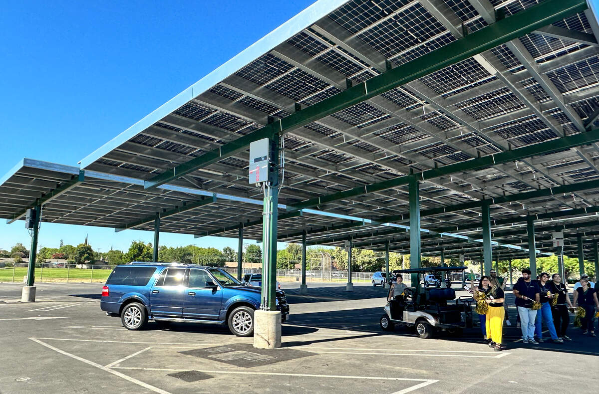 Cars parked at Davis High School’s solar panel lot on Monday, July 31st. Davis is one of four schools that currently has solar panel parking lots.