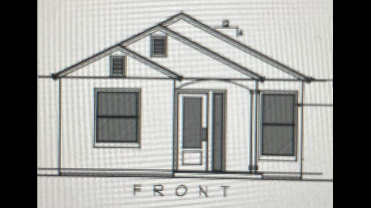 A rendering shows one of the facades for 27 small houses considered by the City Council in Riverbank, Calif., on Aug. 26, 2025.