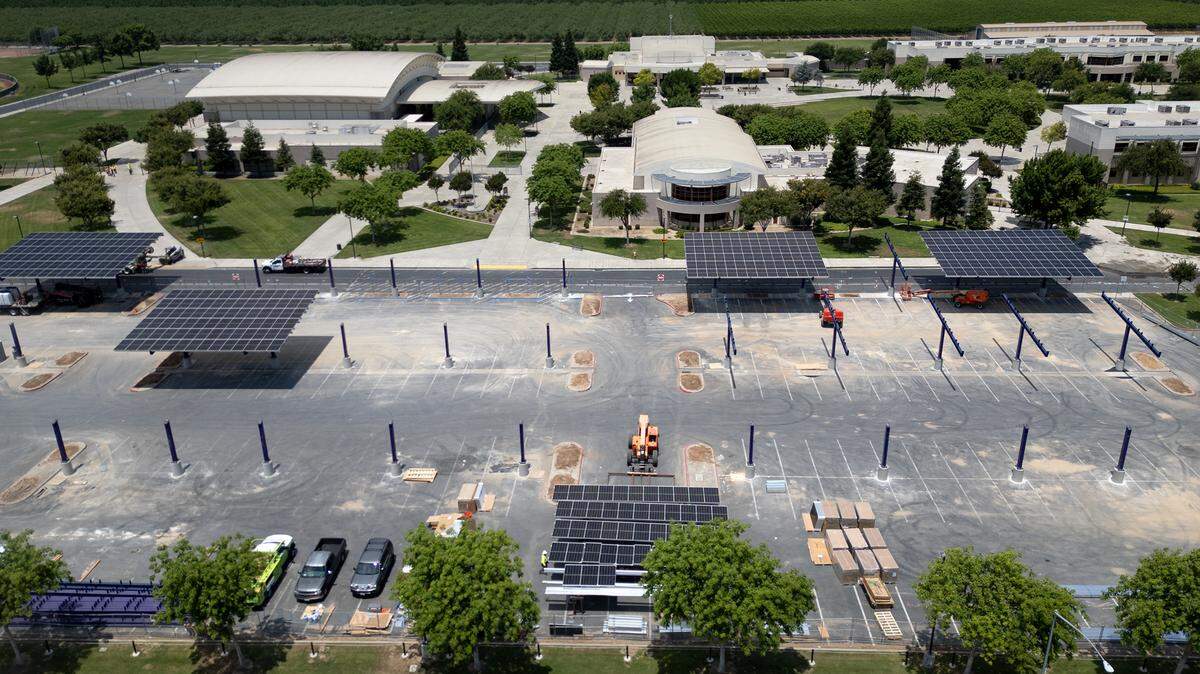Solar panels are being installed over the parking lot at Gregori High School in Modesto, Calif. Fayette County should look to these kinds of creative projects for renewable energy like solar.