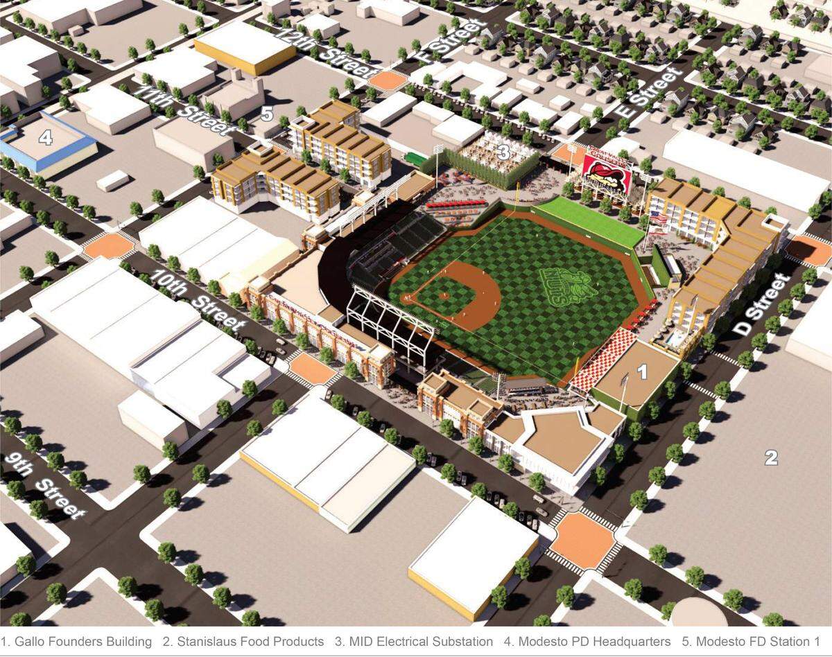 Concept for proposed sports coliseum on 10th and D Streets in Modesto, Calif.