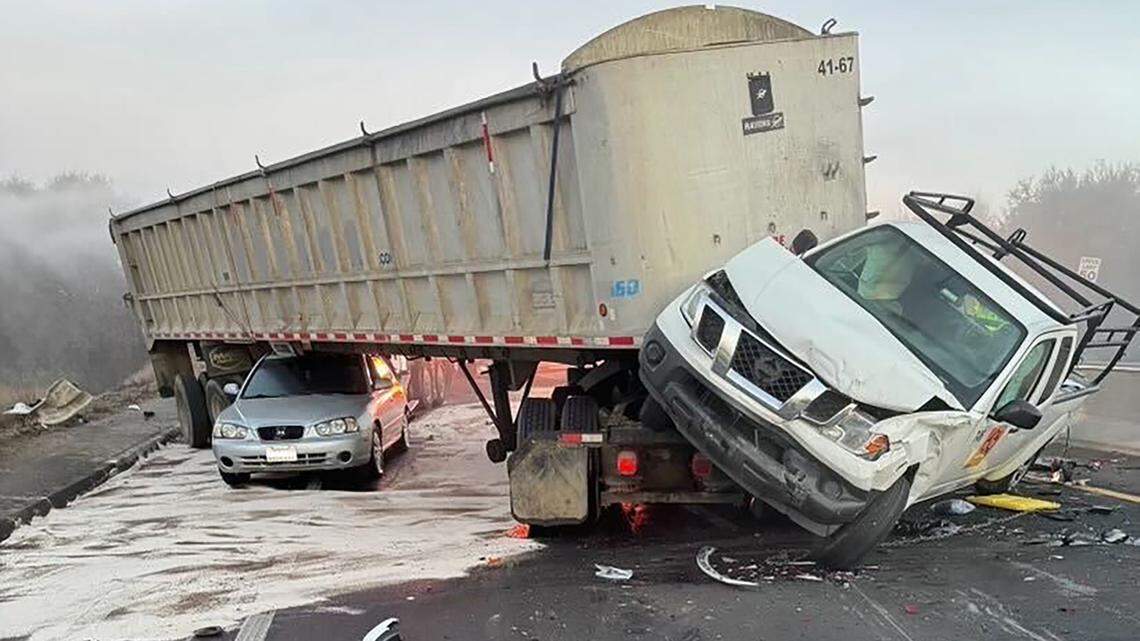 Multi-vehicle crash leads to major Modesto road closure, diesel spill. Here’s what caused it