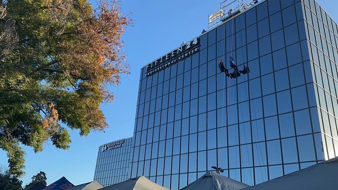 Rappellers participate in the Over the Edge fundraising event for LearningQuest on Saturday, Oct. 12. The event raised over $120,000.