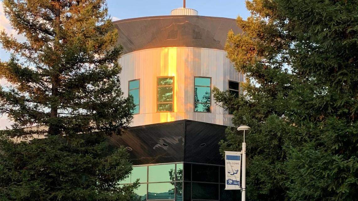 The American flag blows in the wind on a warm summer evening on Modesto Junior College’s picturesque west campus on Sunday, July 26, 2020.