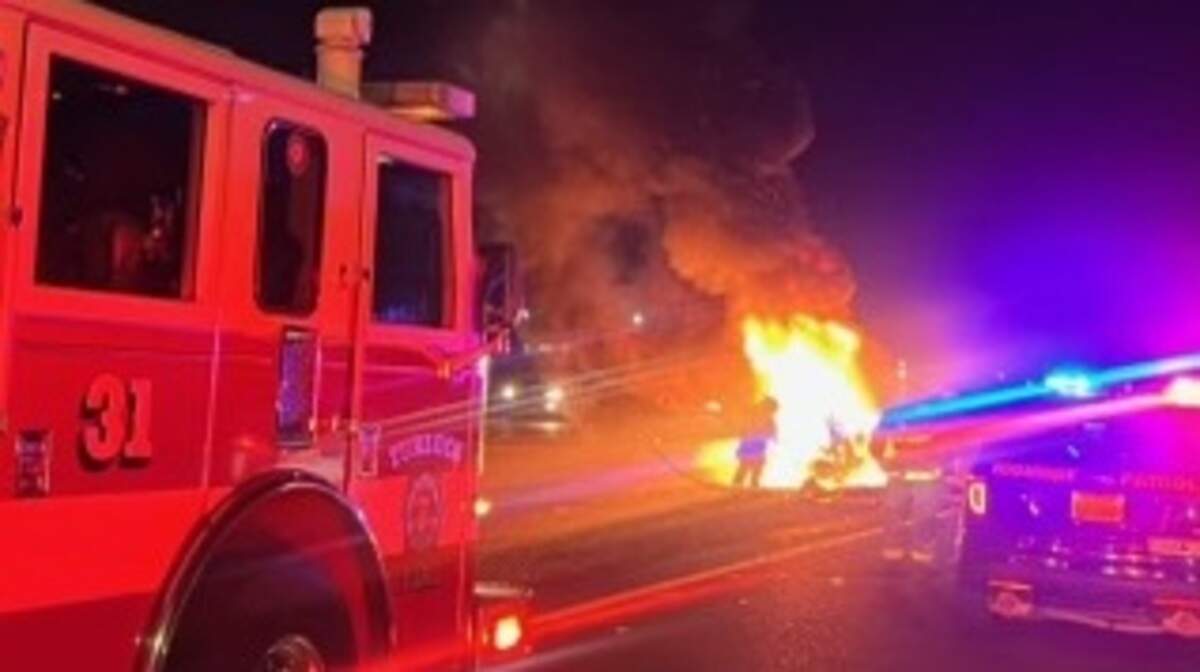 The scene of a fiery fatal crash on Highway 99 near Lander Avenue on Tuesday, June 20, 2023.