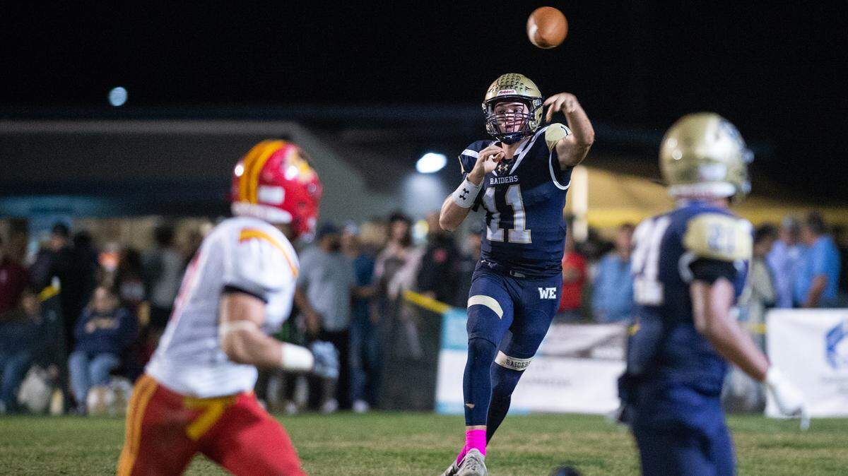 Central Catholic’s Tyler Wentworth passed for 171 yards and two touchdowns during the 35-7 victory over Oakdale in the Valley Oak League game at Central Catholic High School in Modesto, Calif., Friday, Oct. 14, 2022.