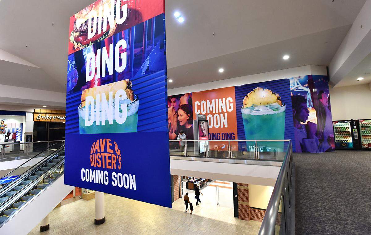 Signage for the Dave & Buster’s entertainment center coming to the Vintage Faire Mall in Modesto, Calif., on Tuesday, Jan. 4, 2022.