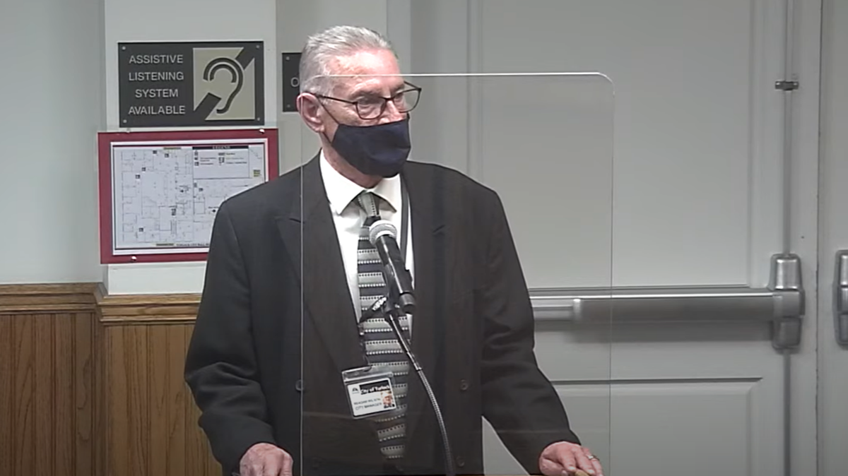 Reagan Wilson speaks at the Turlock City Council meeting on Tuesday, Feb. 8, 2022, prior to his appointment as city manager. The council appointed Wilson by a 3-2 vote.