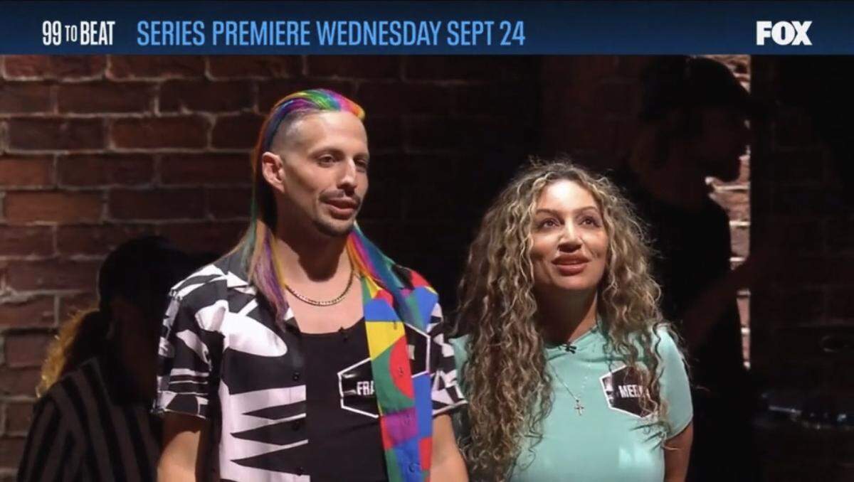 Screenshot of Merna Aodisho competing on new reality game show “99 to Beat” premiering on Fox.
