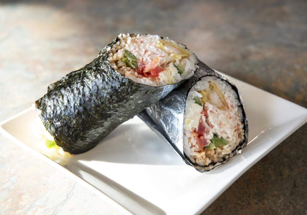 Sushi burrito at Yūgo Sushi Bistro in Riverbank, Calif., on Friday, Jan. 3, 2020.