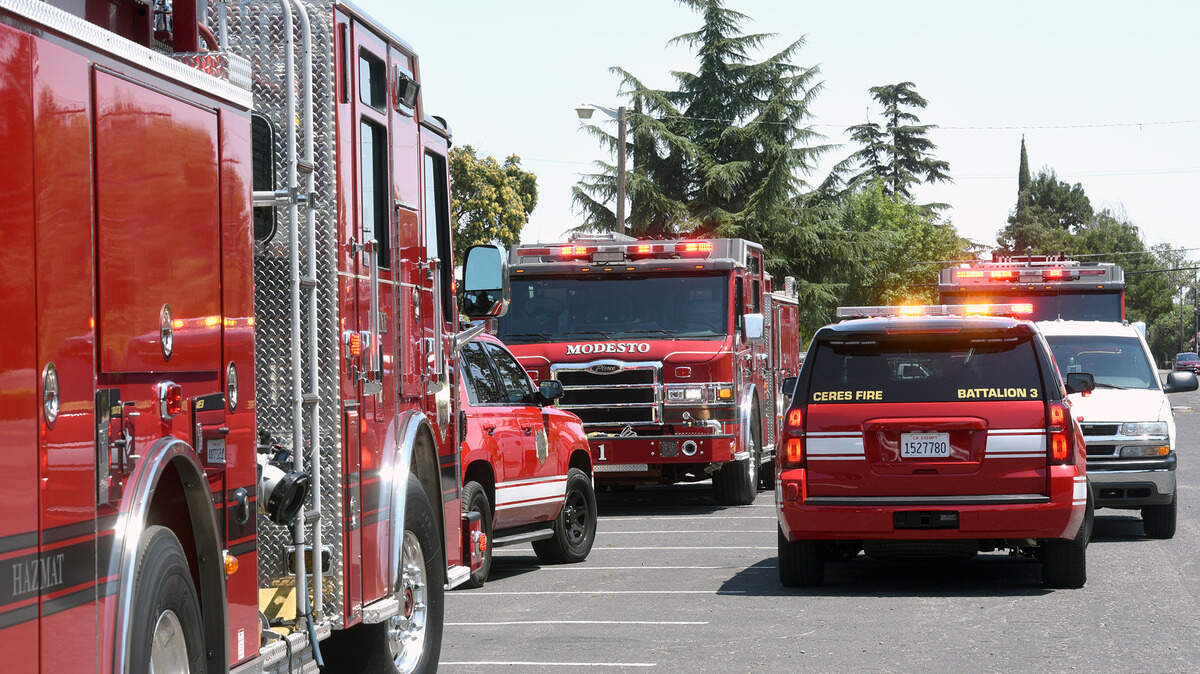 This file image shows Modesto and Ceres fire crews on scene at a fire in in Modesto, Calif. on August 12, 2018. Ceres is currently developing a contract for services with the Modesto Fire Department.