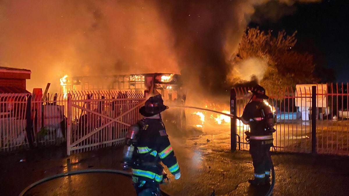 One person died and two others suffered burns after a mobile home fire at Sunrise Village Mobile Home Park on South Seventh Street in Modesto, California, on Friday, Dec. 4, 2020.
