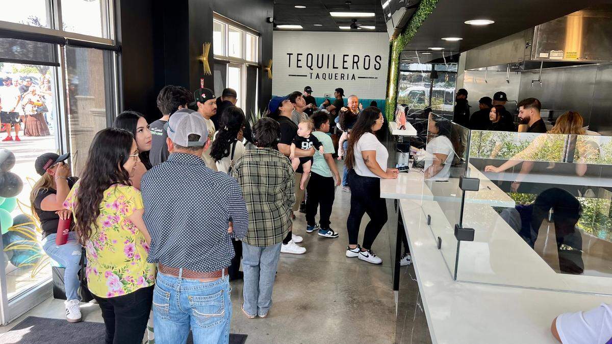 Customers lined up to get a first taste of Taquileros Taquería during its grand opening Sept. 15, 2024, in Salida.
