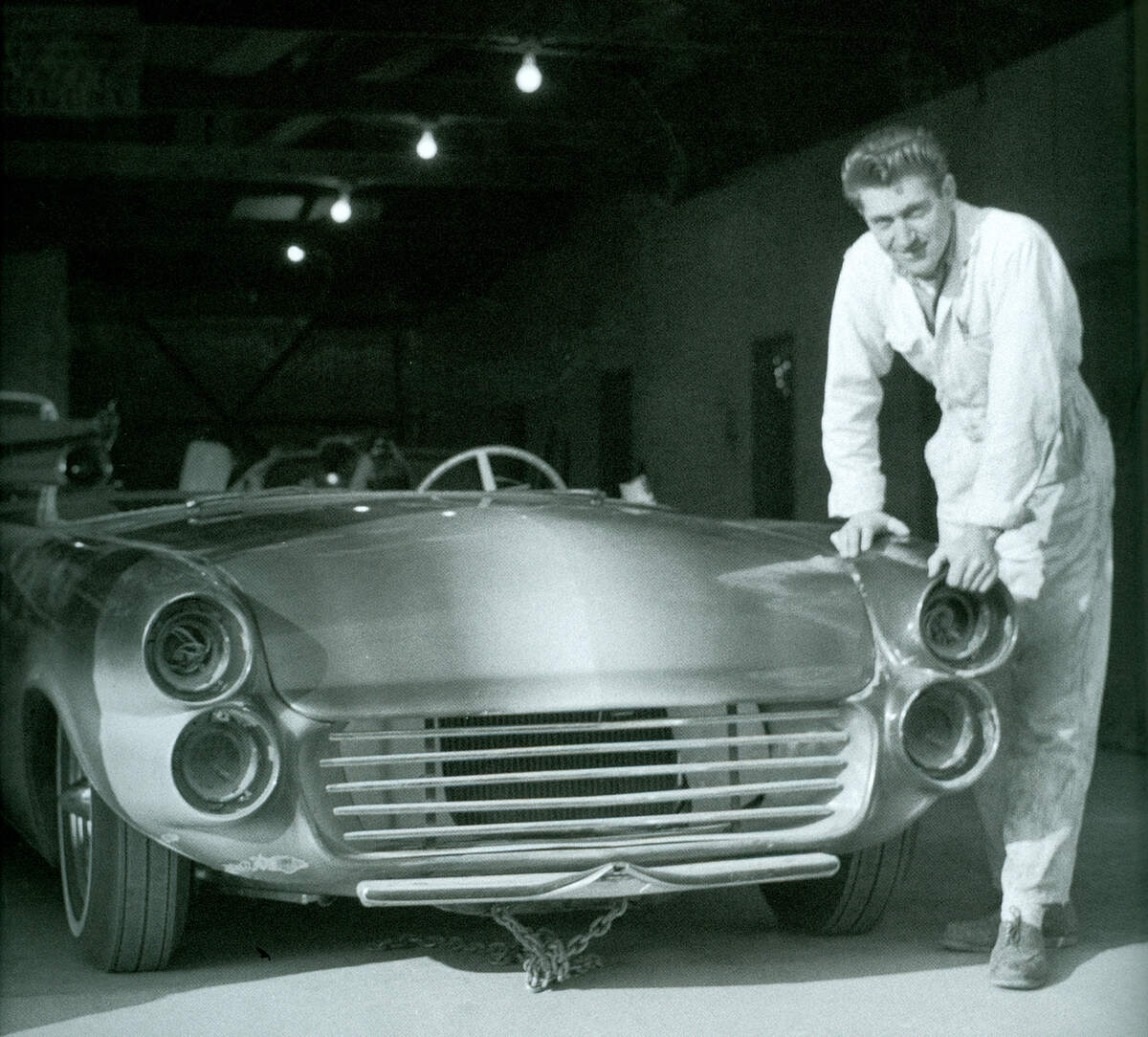 Gene Winfield poses with a 1960 hot rod known as the Jade Idol. It was built from a 1956 Mercury hardtop model. Winfield grew up in Modesto, California, and became a leading car designer. He died March 4, 2025.