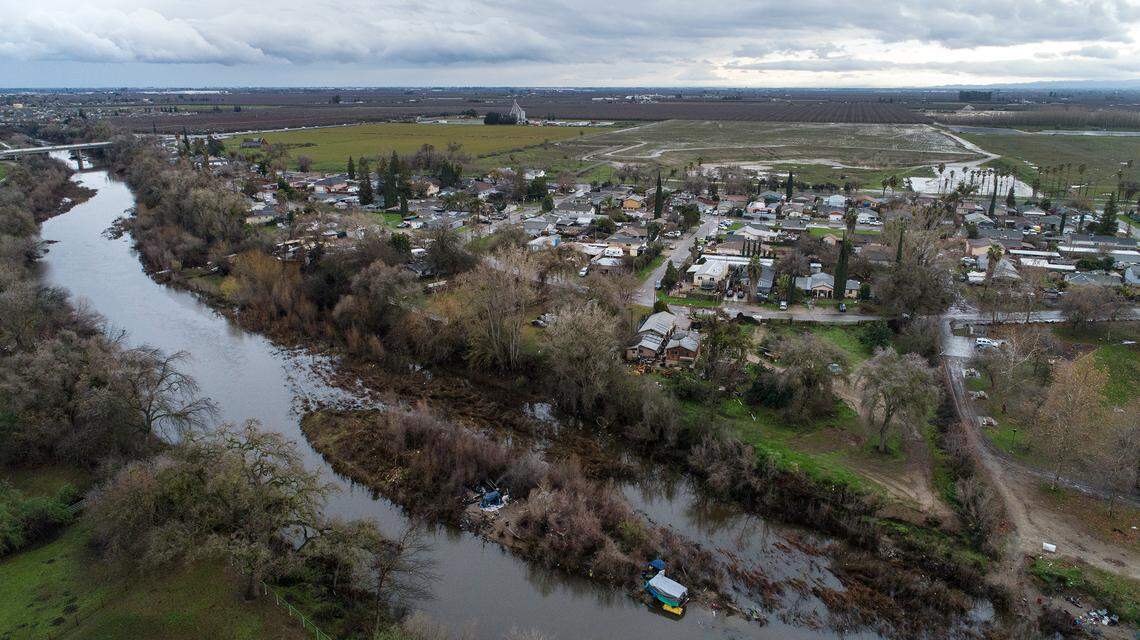 Tuolumne River and Riverdale Park community south of Modesto, Calif., Thursday, Jan. 5, 2023.