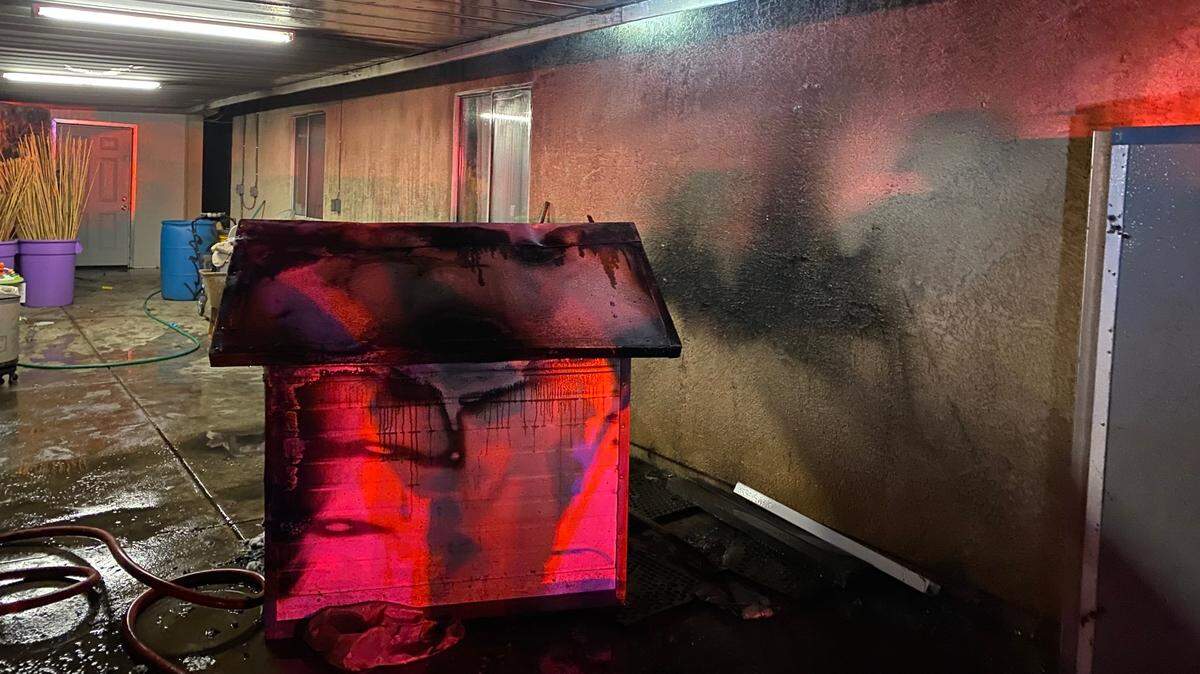 Residents living across the street from Fire Station 19 in south Modesto reported using a heat lamp inside a doghouse. The doghouse caught fire.