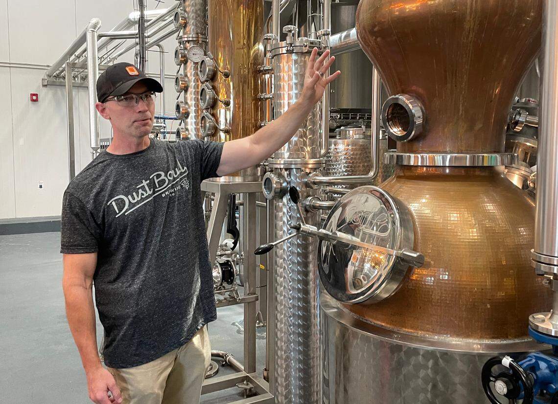 Don Oliver, brewmaster and distiller at Dust Bowl in Turlock, California, shows off its new distillery on June 10, 2024.
