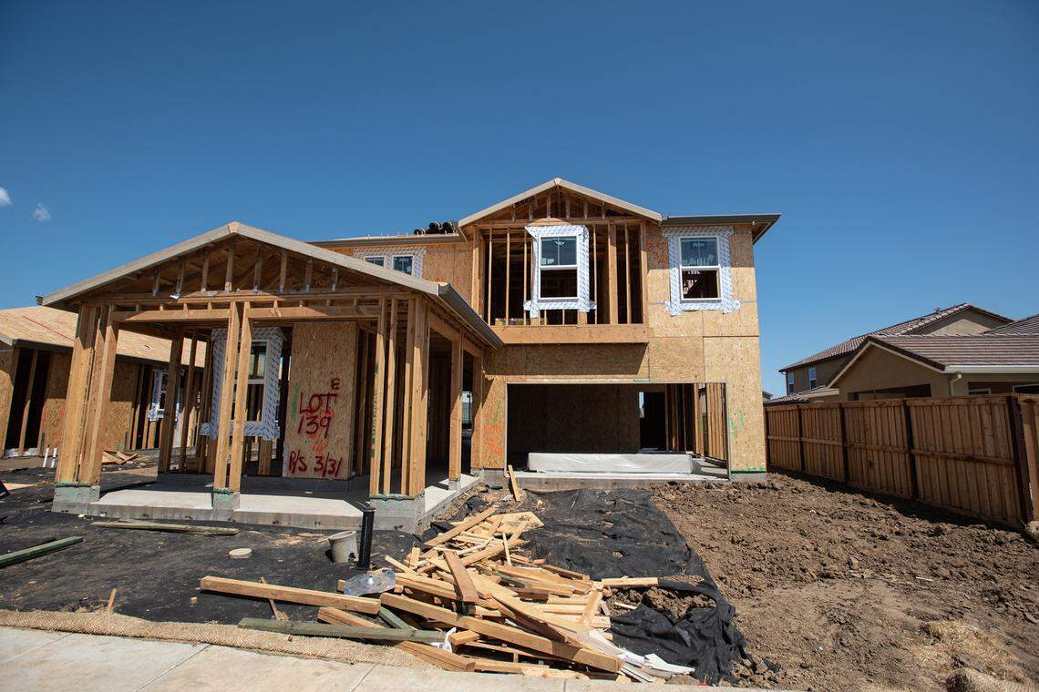 New homes being built by KB Homes as part of the Villages of Patterson development in Patterson, Calif., on Tuesday, April 12, 2022.