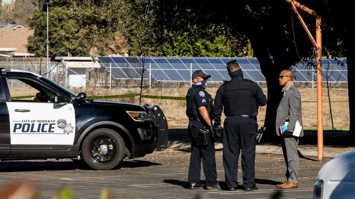 Modesto police, along with Modesto Fire Department and American Medical Response, were on scene of an officer-involved shooting at Modesto Church of the Brethren on Woodland Avenue. in Modesto, CA Dec. 29, 2020.
