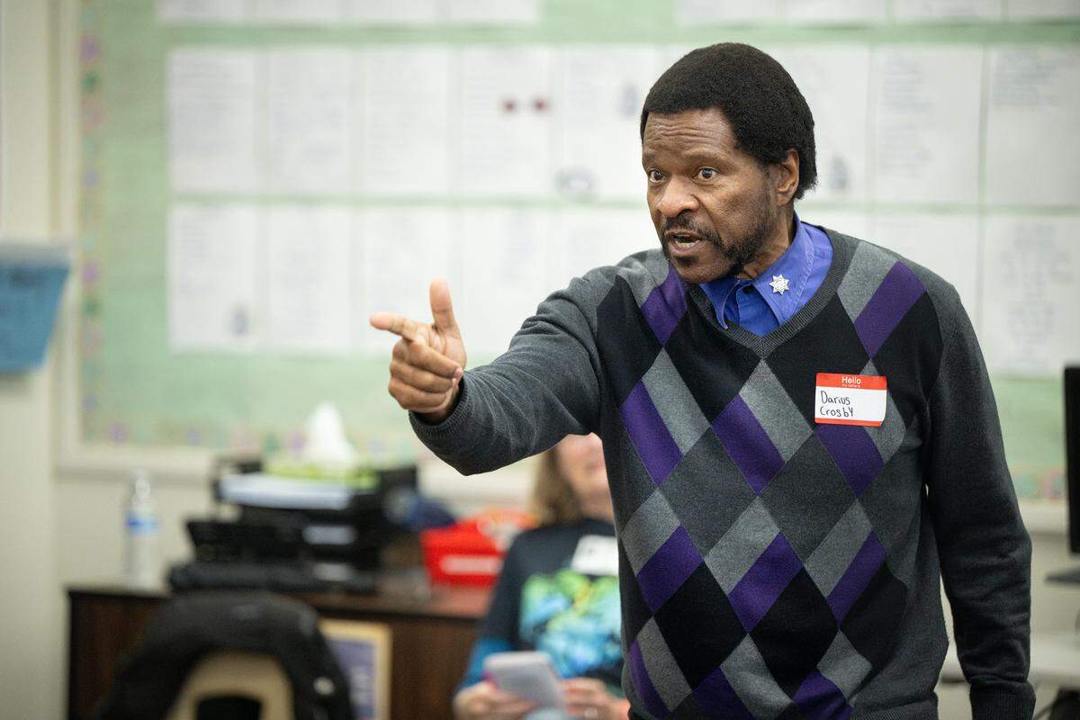 Darius Crosby speaks to students during the Day of Respect at Modesto High School in Modesto Wednesday, March, 5, 2025. Crosby, founder of the Modesto Police Clergy Council told a story of being assaulted by police officers as a 12-year-old.