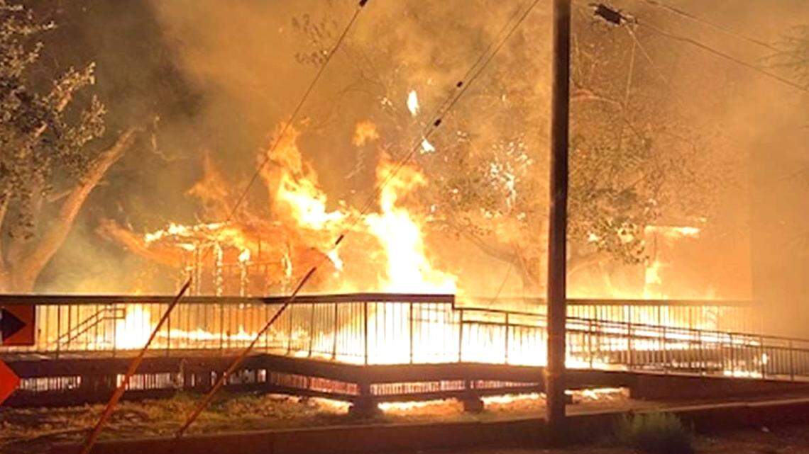 An early morning fire gutted the American Legion Memorial Hall in Tuolumne River Regional Park in Modesto, Calif., on Thursday, July 21, 2022.