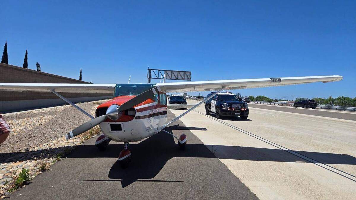 Eastbound traffic on the Highway 132 bypass in Modesto was shut down when a small aircraft landed on the road. Friday afternoon, May 23, 2025