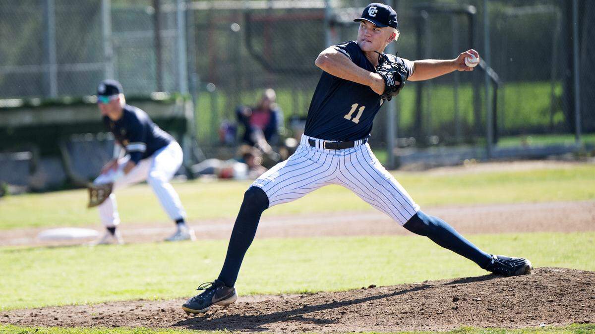 Central Catholic’s TP Wentworth delivers a pitch during the Sac-Joaquin Section baseball Division III playoff game with Weston Ranch at Central Catholic High School in Modesto, Calif., Tuesday, May 8, 2024. Central Catholic won the game 7-0.