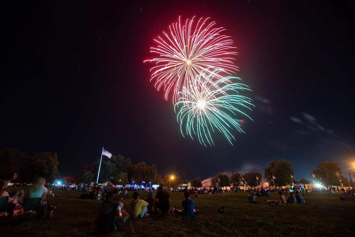 Fireworks explode in the night sky during the 2021 Fourth of July fireworks show in Atwater.