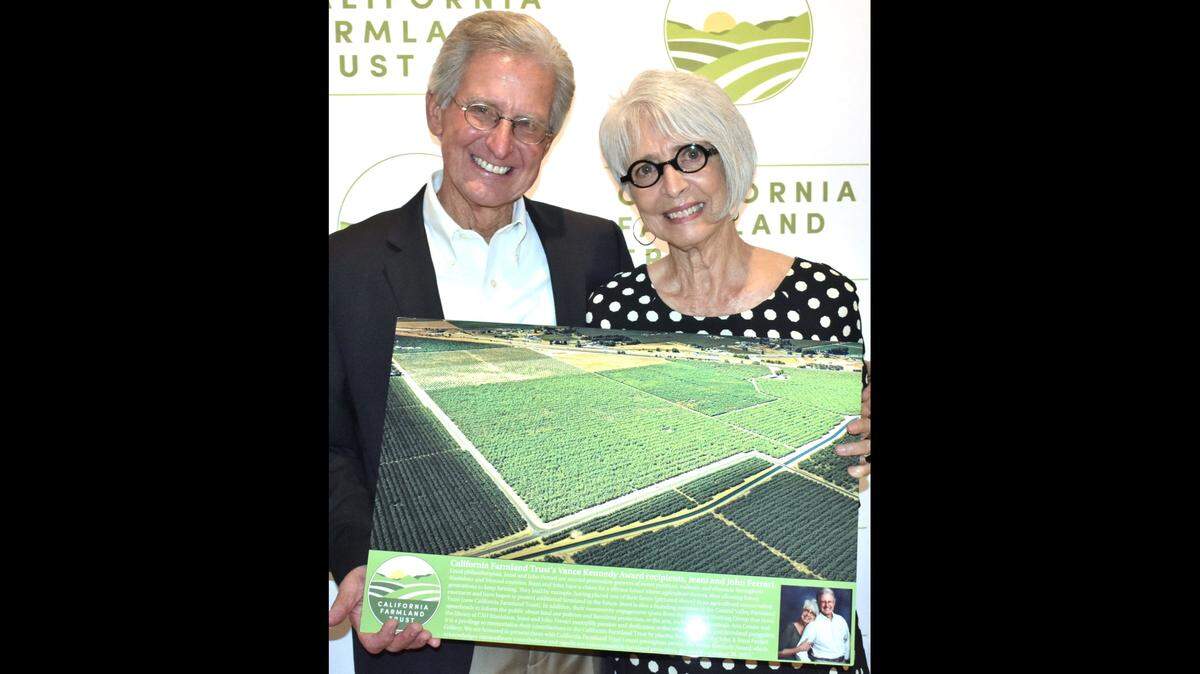 John and Jeani Ferrari of Turlock received the Vance Kennedy Award from the California Farmland Trust on Aug. 26, 2021.