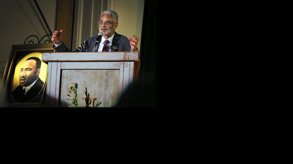 
Dr. Clayborne Carson, centennial professor of history, Stanford University, speaks at the Motherlode Martin Luther King Jr. celebration  Sunday at the Sonora High auditorium.
