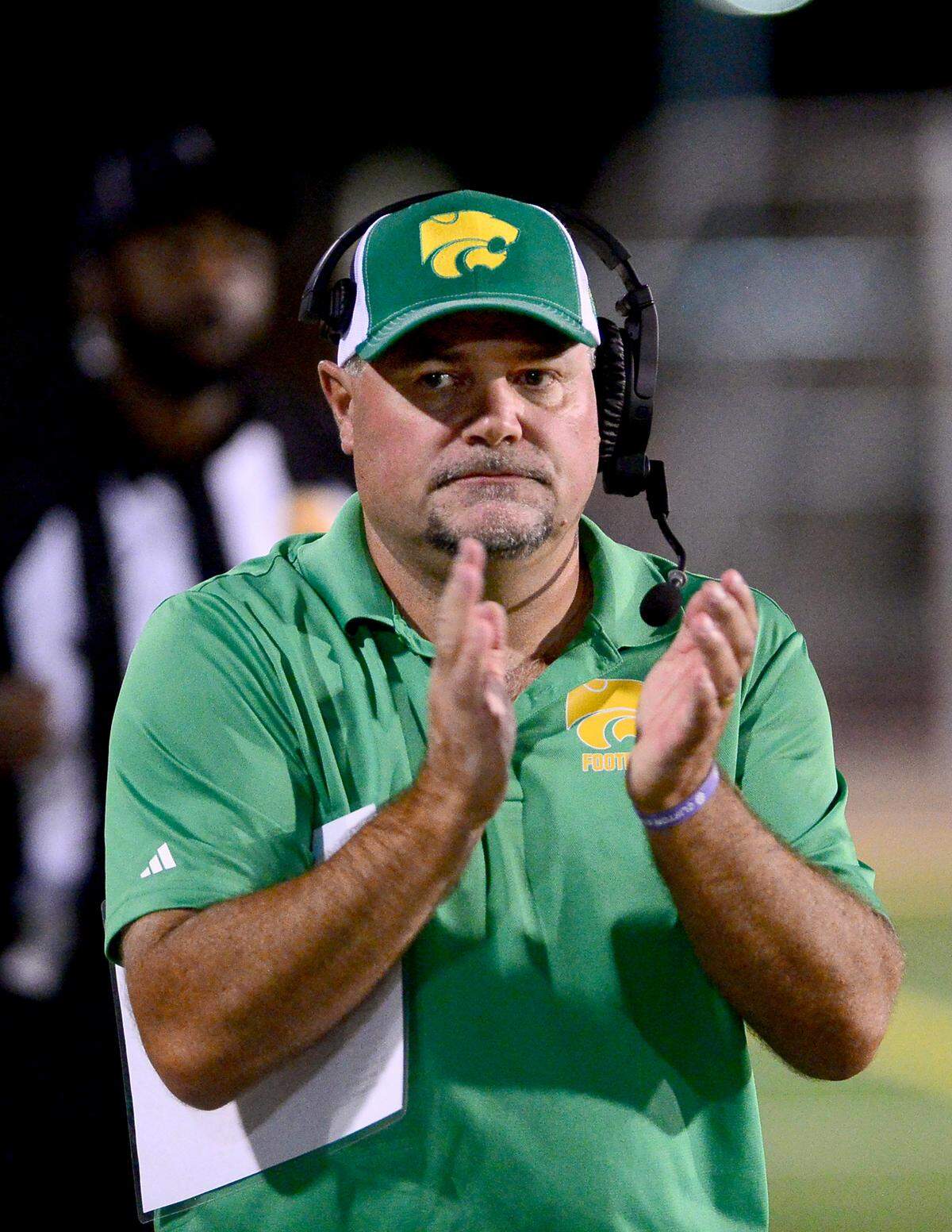 Sonora head coach Kirk Clifton walks his sideline during the game with Turlock at Turlock High School on Sept. 12, 2025.