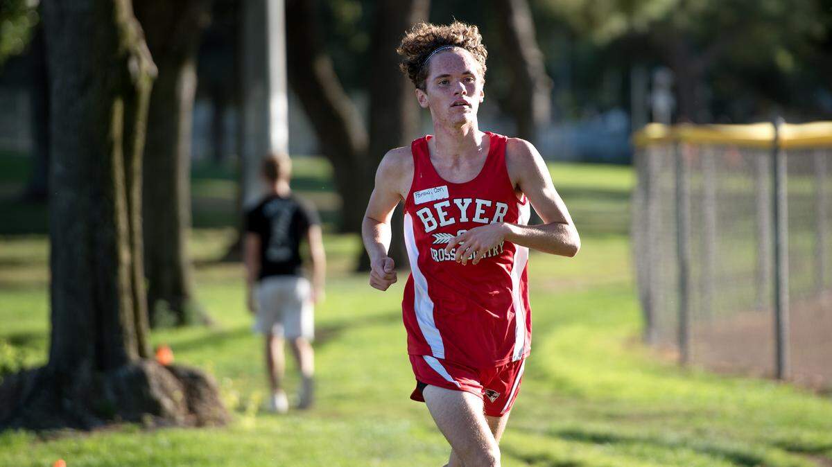 Connor Farrow finished first for the Beyer team with a time of 17:30 during the race with Pacheco at Beyer Park in Modesto, Calif., on Wednesday, Oct. 10, 2018.