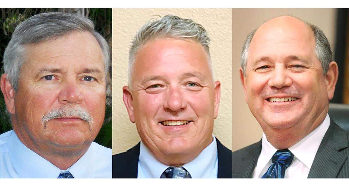 Stanislaus County Board of Supervisors in District 1 candidates, from the left, Mike Van Winkle, Matthew “Buck” Condit and Modesto Councilman Bill Zoslocki